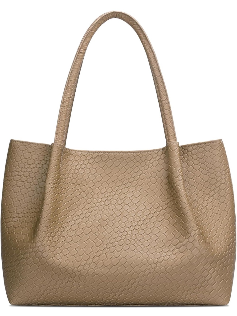 Woven Faux-Leather Tote in Neutral Tan